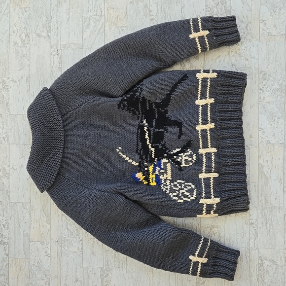 Vintage Sweaters - Vintage Wool Horse Full Zipper Cardigan Hand Knit Sweater Medium